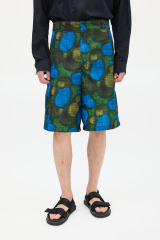 Prada Green 
Blue Patterned Nylon Short