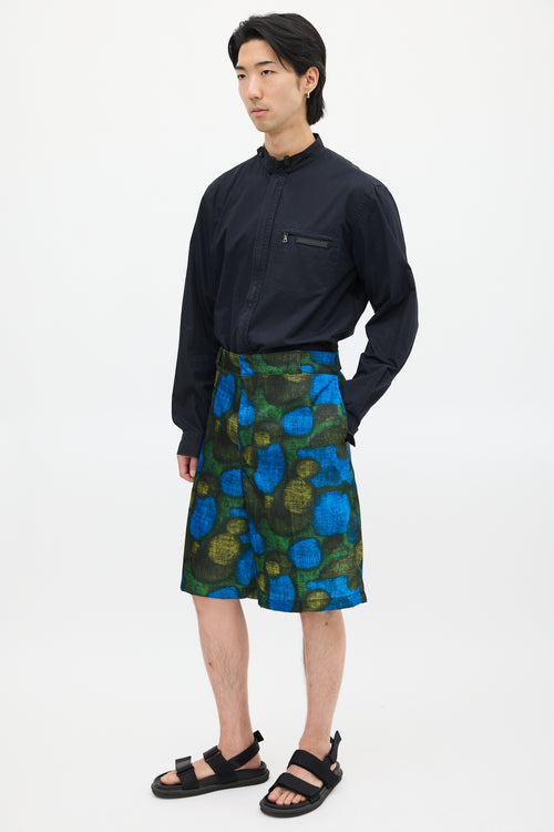 Prada Green 
Blue Patterned Nylon Short