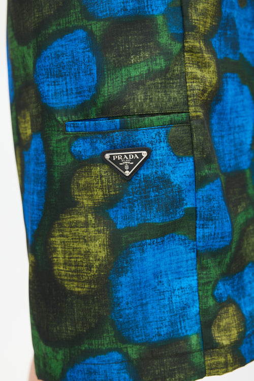 Prada Green 
Blue Patterned Nylon Short