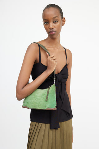 Prada Green 
Brown Suede 
Leather Shoulder Bag