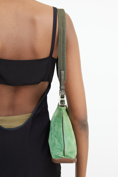 Prada Green 
Brown Suede 
Leather Shoulder Bag