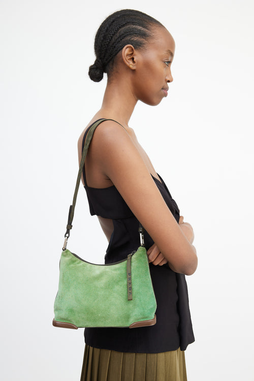 Prada Green 
Brown Suede 
Leather Shoulder Bag