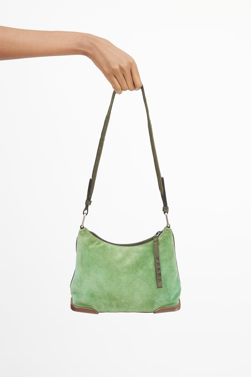 Prada Green 
Brown Suede 
Leather Shoulder Bag