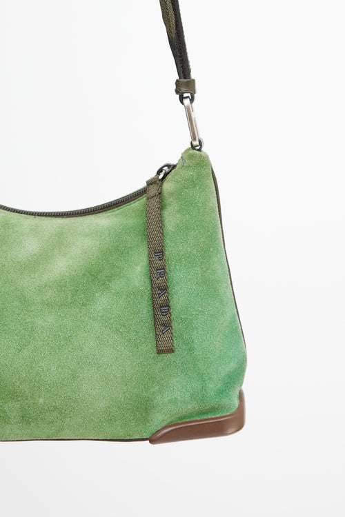 Prada Green 
Brown Suede 
Leather Shoulder Bag