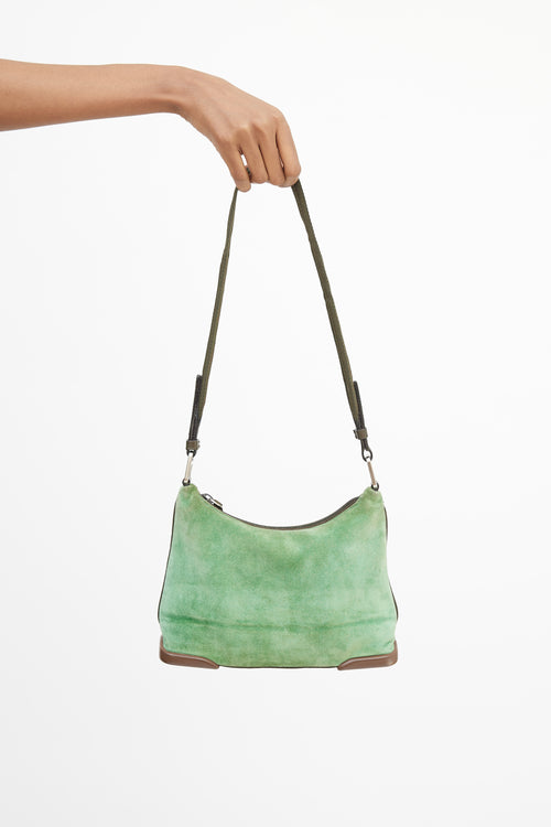 Prada Green 
Brown Suede 
Leather Shoulder Bag