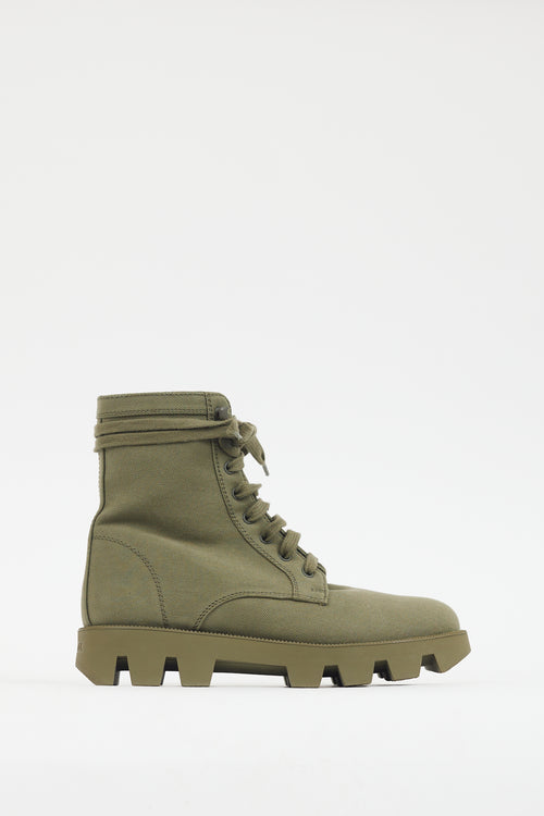 Prada Green Canvas Combat Boot