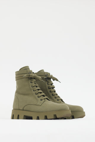 Prada Green Canvas Combat Boot