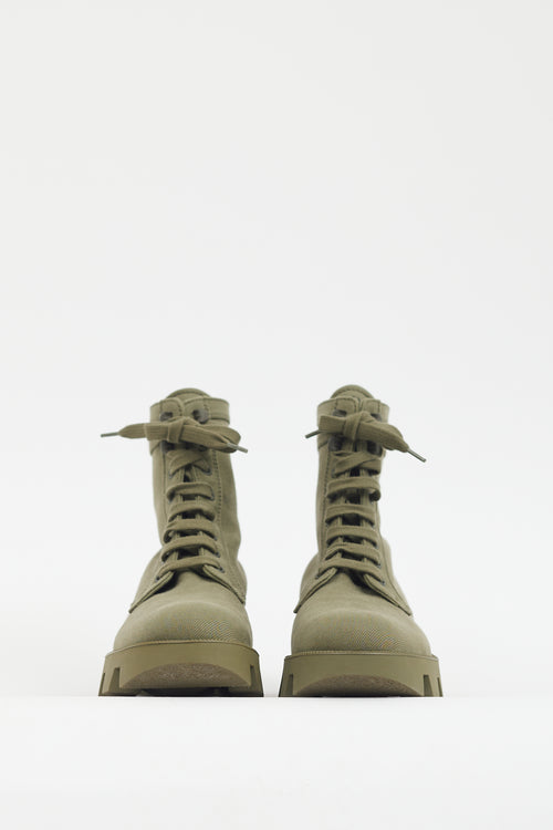 Prada Green Canvas Combat Boot