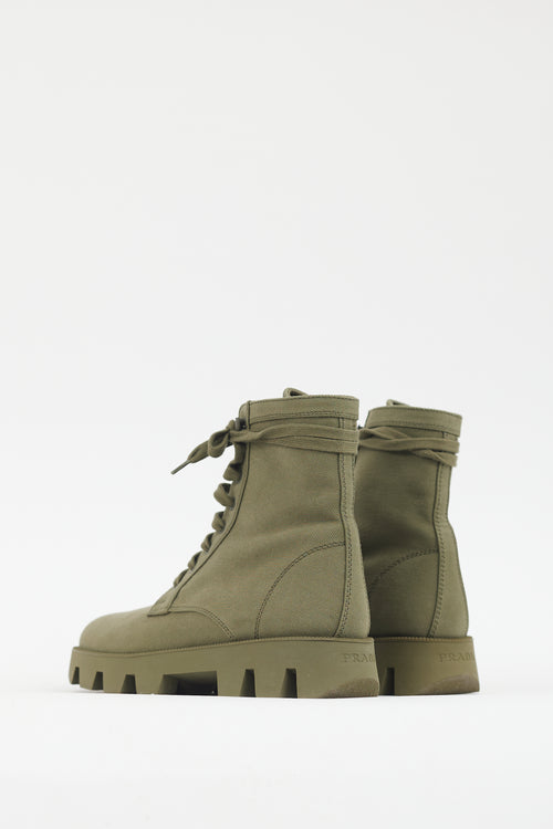 Prada Green Canvas Combat Boot