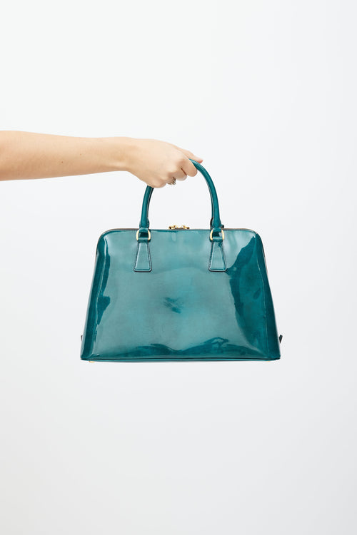 Prada Green 
Gold Spazzolato Patent Tote