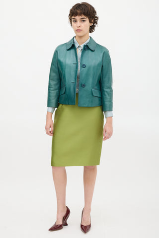 Prada Green Leather Two Pocket Jacket