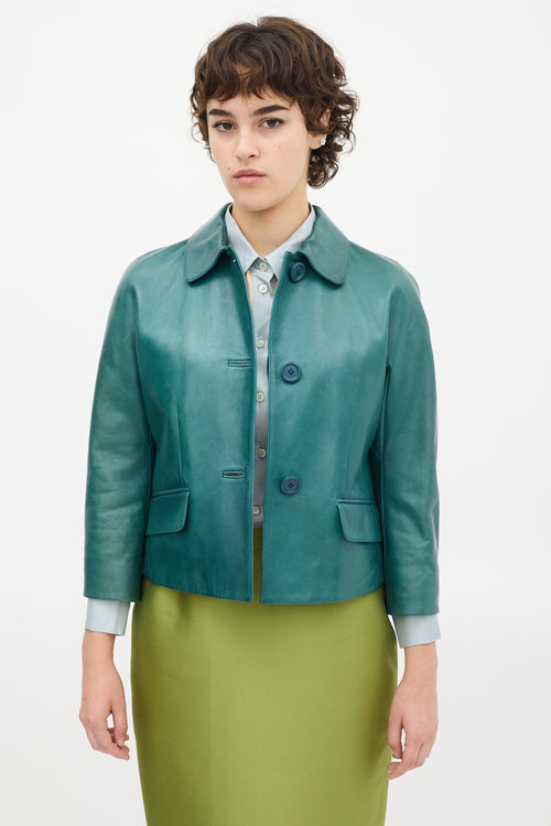 Prada Green Leather Two Pocket Jacket