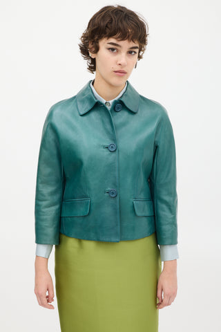 Prada Green Leather Two Pocket Jacket