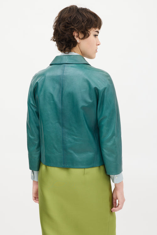 Prada Green Leather Two Pocket Jacket