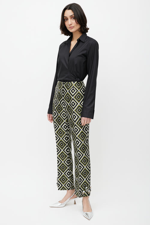 Prada Green 
Multicolour Geometric Wool Jewel Trouser