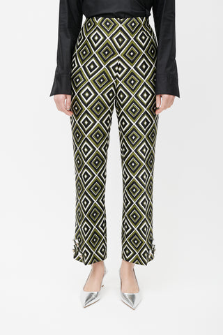 Prada Green 
Multicolour Geometric Wool Jewel Trouser