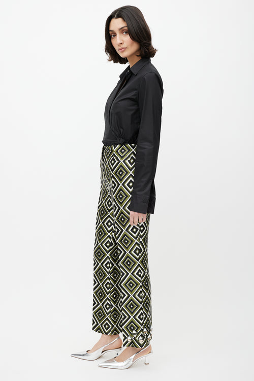 Prada Green 
Multicolour Geometric Wool Jewel Trouser