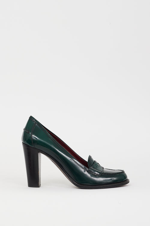 Prada Green Patent Leather Penny Loafer Heel