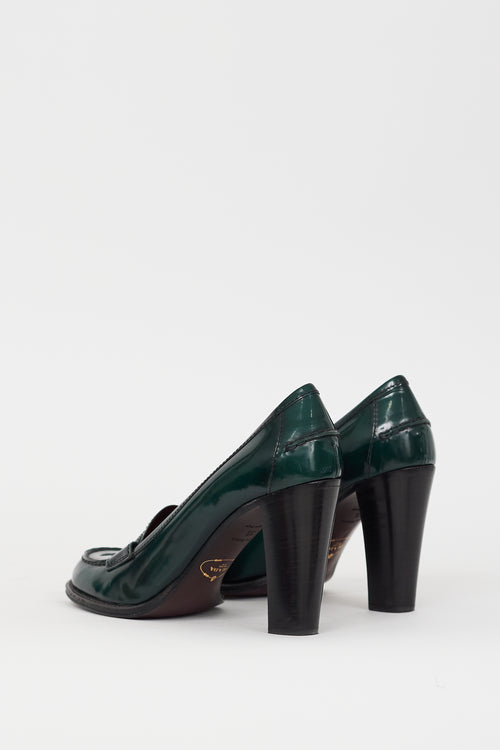 Prada Green Patent Leather Penny Loafer Heel