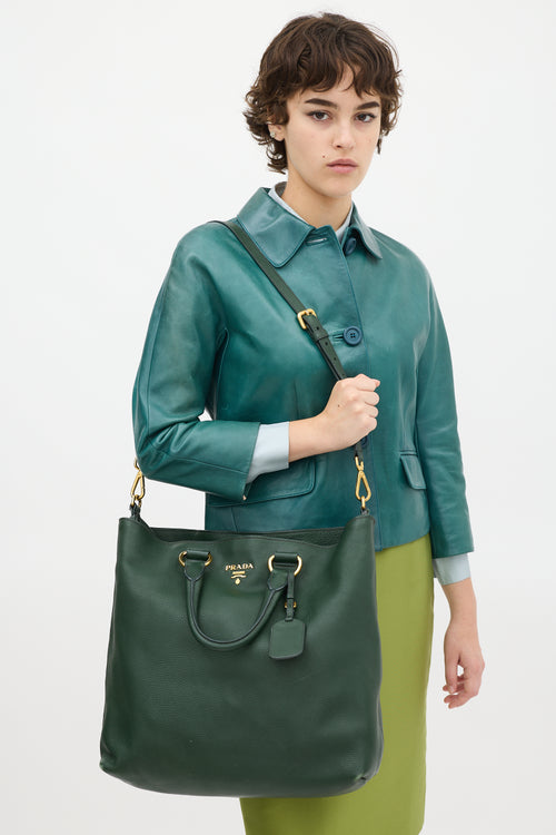 Prada Green Pebbled Leather Tote