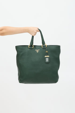 Prada Green Pebbled Leather Tote