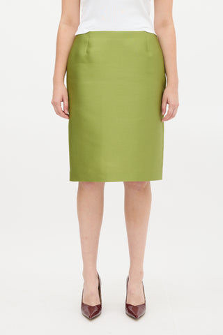 Prada Green Silk Midi Pencil Skirt