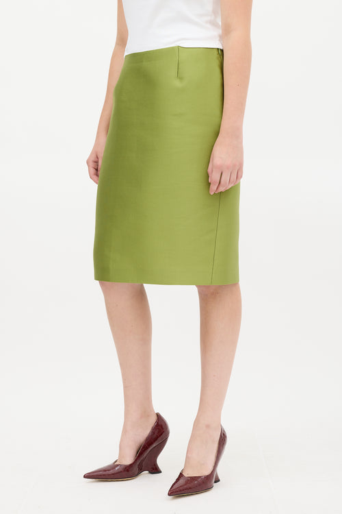 Green Silk Midi Pencil Skirt