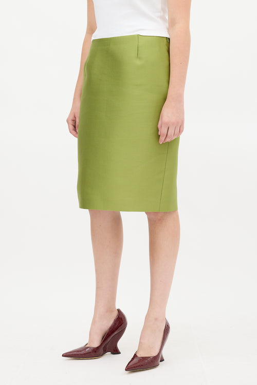 Prada Green Silk Midi Pencil Skirt