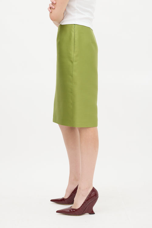 Prada Green Silk Midi Pencil Skirt