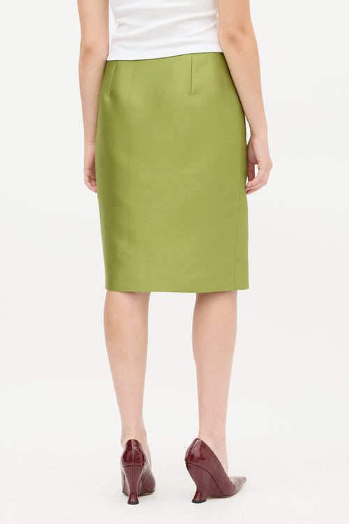 Prada Green Silk Midi Pencil Skirt