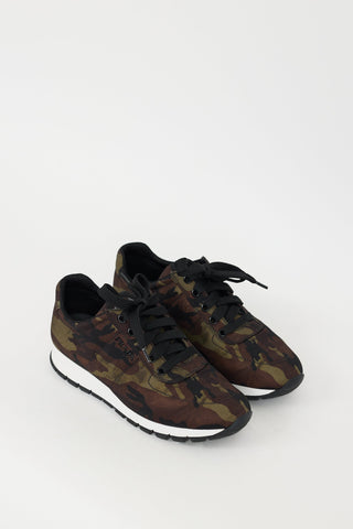 Prada Green 
Brown Nylon Camo Sneaker