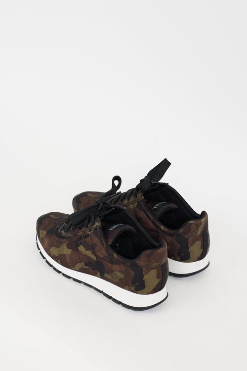 Prada Green 
Brown Nylon Camo Sneaker