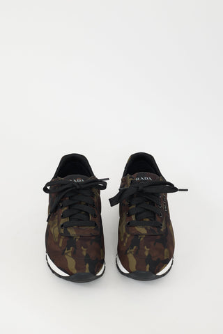 Prada Green 
Brown Nylon Camo Sneaker