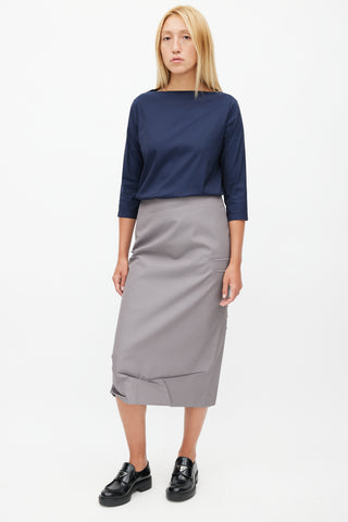 Prada SS 2023 Grey Creased Logo Skirt