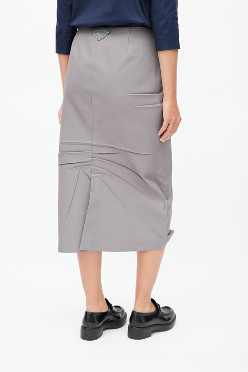 Prada SS 2023 Grey Creased Logo Skirt