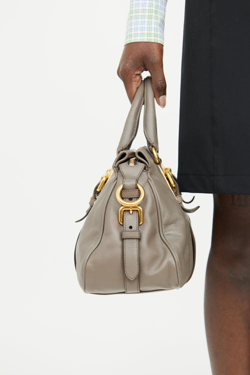 Prada Grey Soft Calf Leather Gold Buckle Bag