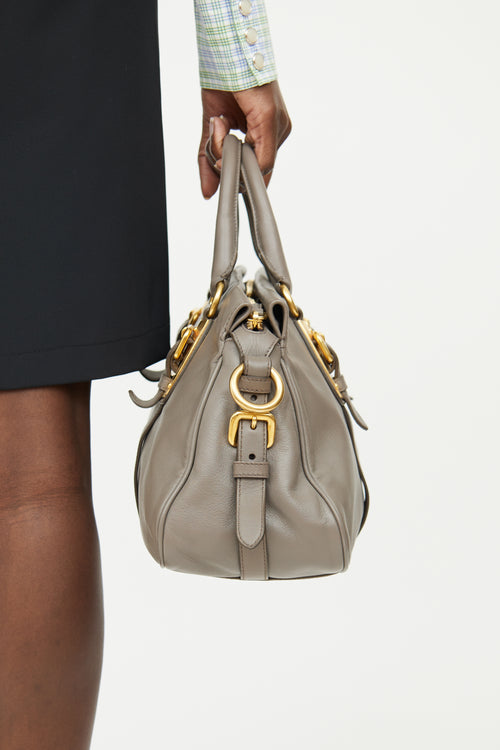 Prada Grey Soft Calf Leather Gold Buckle Bag