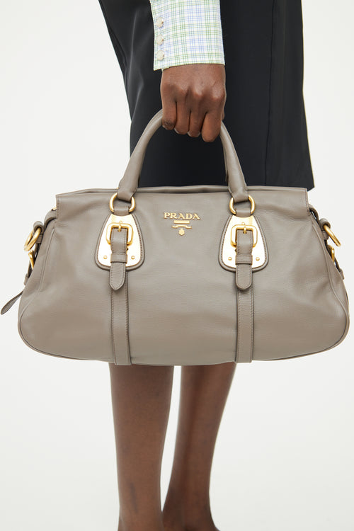 Prada Grey Soft Calf Leather Gold Buckle Bag