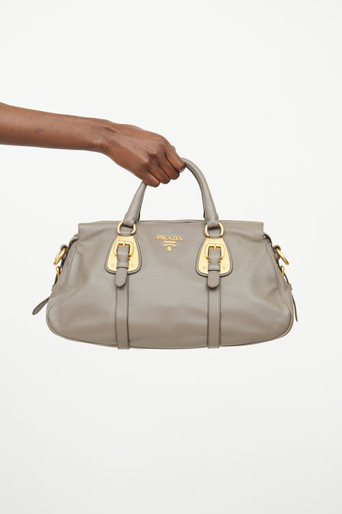 Prada Grey Soft Calf Leather Gold Buckle Bag