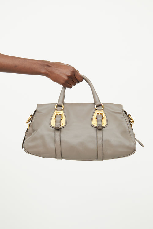 Prada Grey Soft Calf Leather Gold Buckle Bag