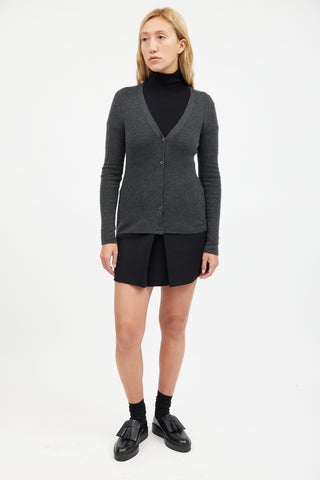 Prada Grey V-Neck Knit Cardigan