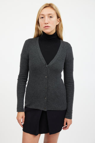 Prada Grey V-Neck Knit Cardigan