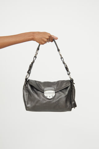 Prada Metal Grey Pushlock Shoulder Bag