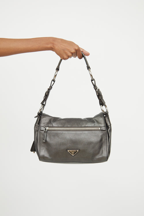 Prada Metal Grey Pushlock Shoulder Bag