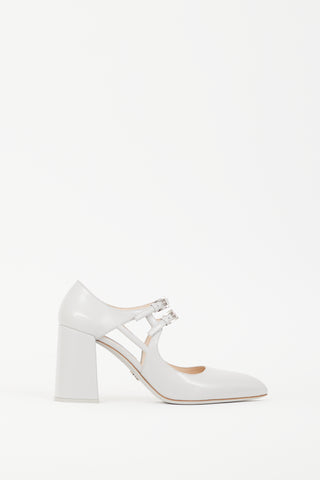 Prada Grey Double Buckle Mary Jane Pump