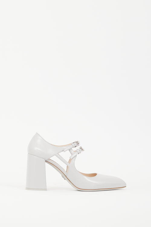 Prada Grey Double Buckle Mary Jane Pump