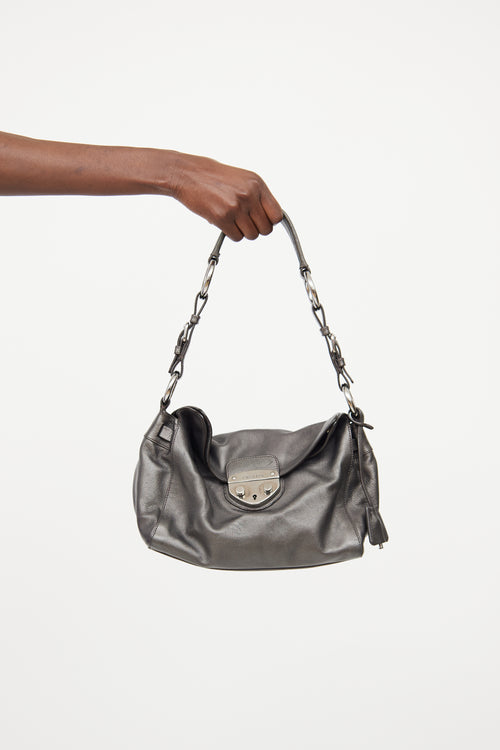 Prada Metal Grey Pushlock Shoulder Bag