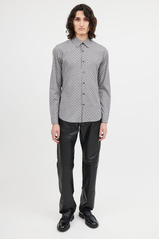 Prada Grey Cotton Pattern Long Sleeve Shirt