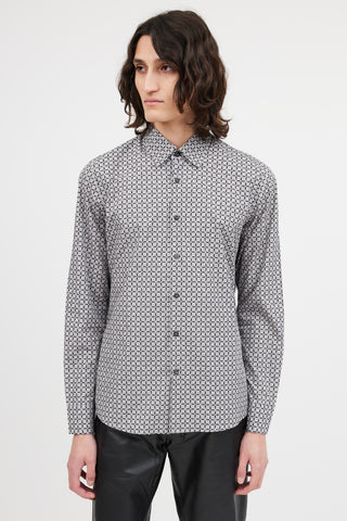 Prada Grey Cotton Pattern Long Sleeve Shirt