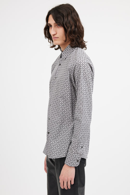 Prada Grey Cotton Pattern Long Sleeve Shirt